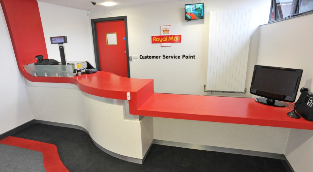 Corian reception desk Royal Mail delivery office Cambridge
