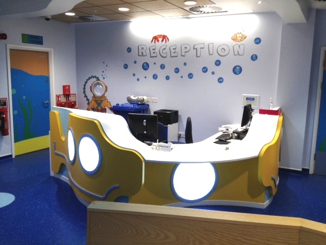 Walsgrave Children’s Hospital – Yellow Submarine – Corian/Laminate with LED Light Sheets